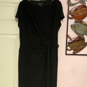 Y womens Jones New York solid black sexy stretch cap sleeve dress 16